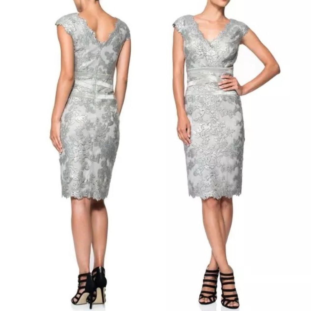 NWT Tadashi Shoji Lace Cocktail Dress Seafoam Green Sequined Sheath Size 2 NEW